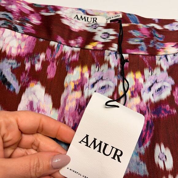 NWT AMUR Joan Floral Flare Pants in Bordeaux Size 2 MSRP $298 - Picture 6 of 11